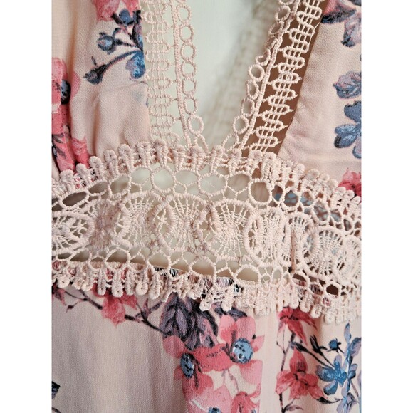 NWT Eilly Bazar Women's Short Sleeve Floral Slip Dress  Pink  L Crochet - Picture 7 of 11